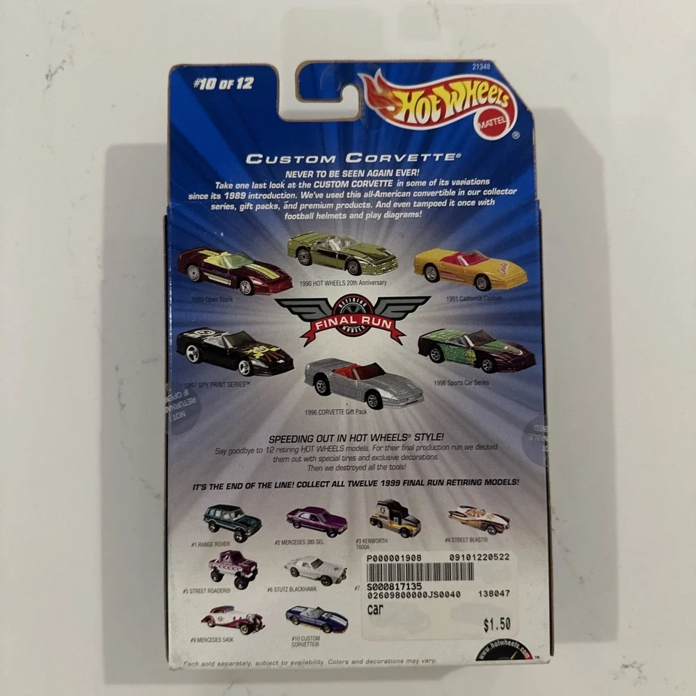 Hot Wheels 1999 Final Run Retired Custom Corvette #10 New In Box